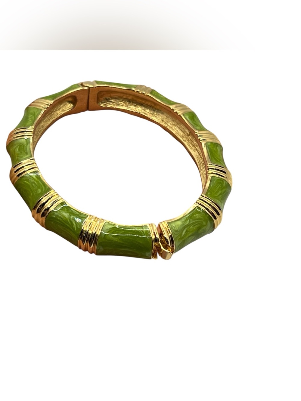 KJL Green Enamel Bamboo-Style Gold-Tone Hinged Bracelet